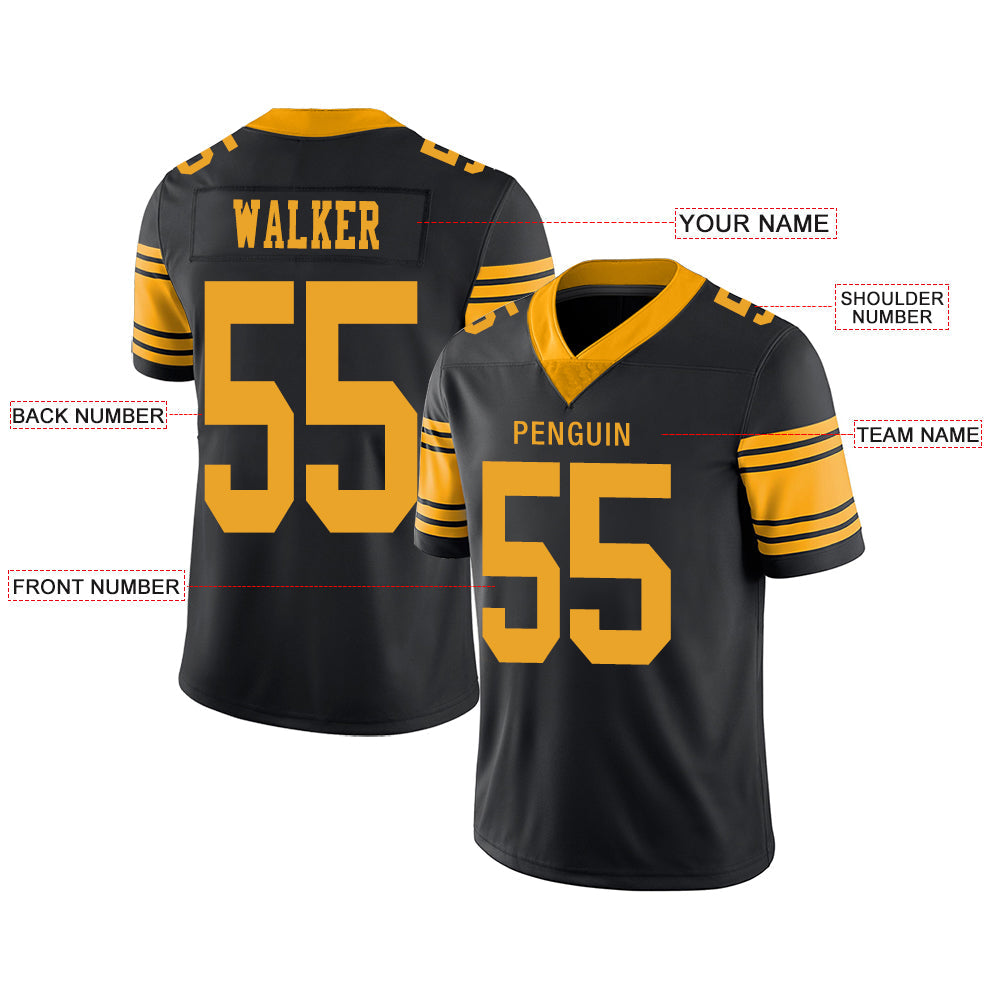 Custom black football jersey front view | GameDay Jerseys