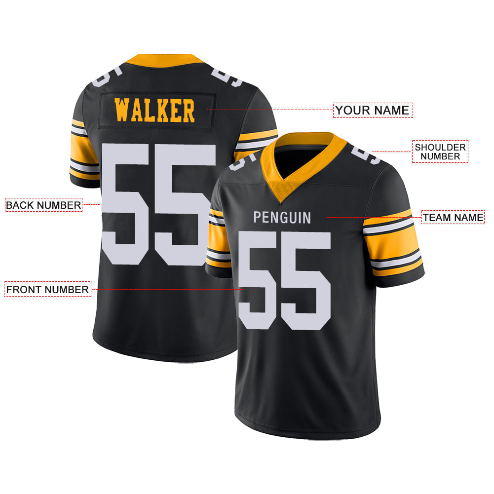 Custom black football jersey front view | GameDay Jerseys