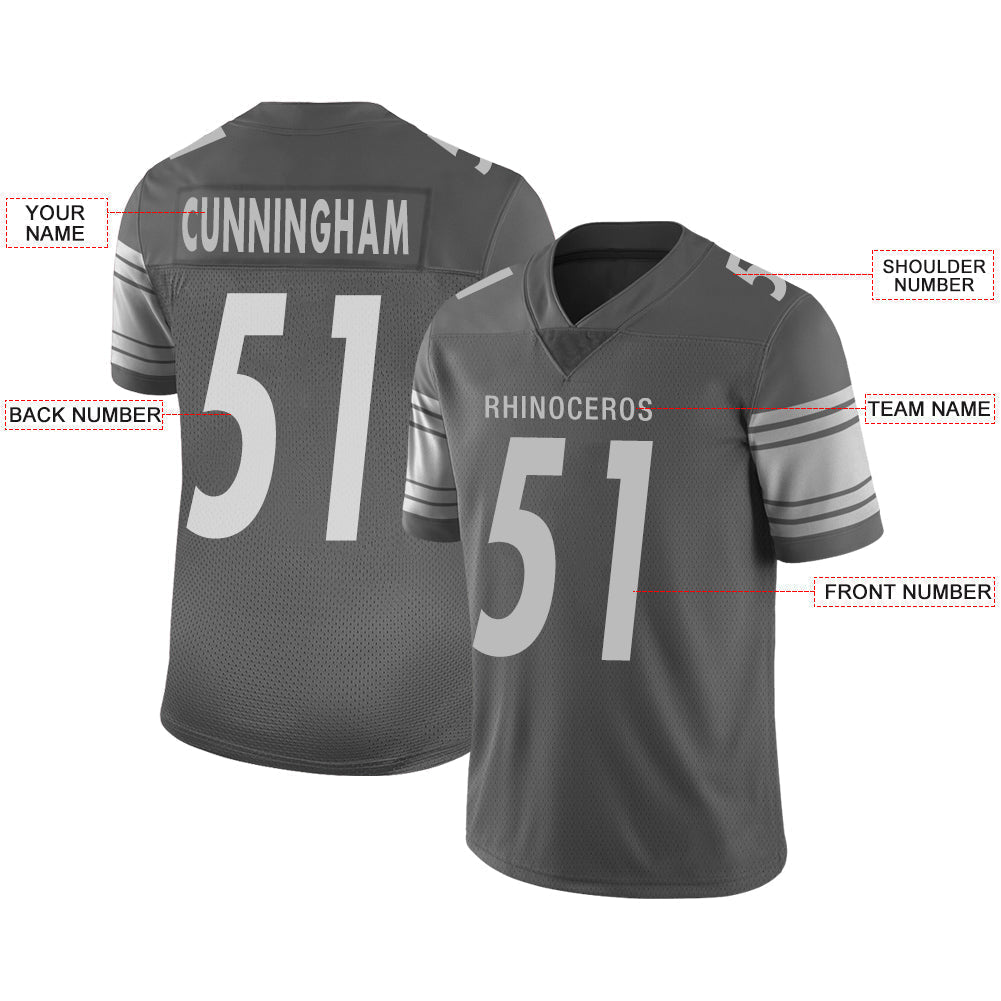 Custom grey football jersey front view | GameDay Jerseys