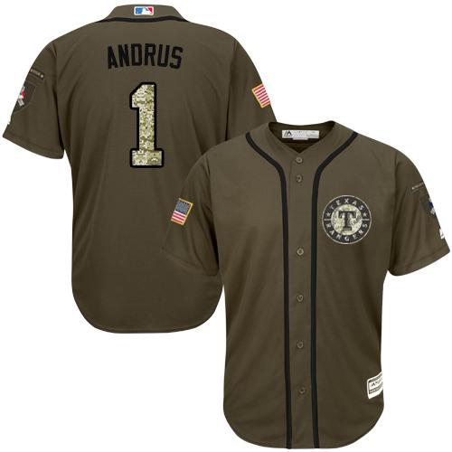 Custom Fan-Made Elvis Andrus Texas Rangers #1 Green Service Edition Baseball Jersey