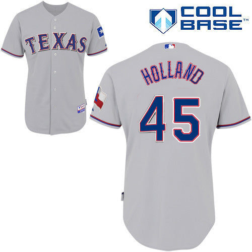 Custom Fan-Made Derek Holland Texas Rangers #45 Grey Baseball Jersey