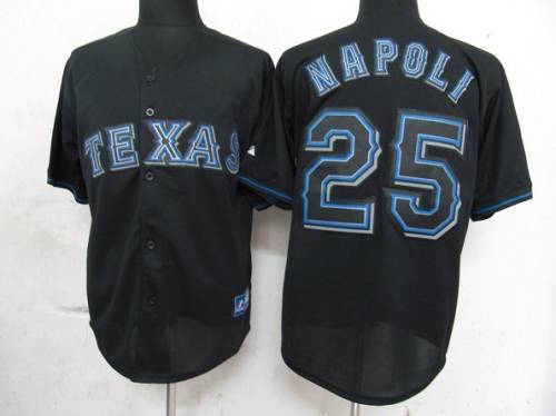 Custom Fan-Made Mike Napoli Texas Rangers #25 Black Baseball Jersey