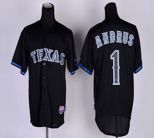 Custom Fan-Made Elvis Andrus Texas Rangers #1 Black Baseball Jersey