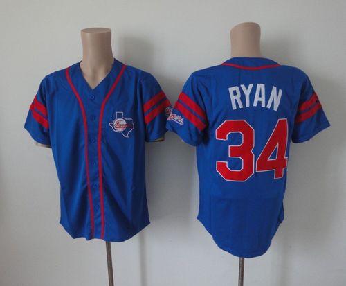 Custom Fan-Made Nolan Ryan Texas Rangers #34 Blue Throwback Baseball Jersey