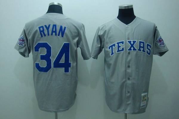Custom Fan-Made Nolan Ryan Texas Rangers #34 Grey Throwback Baseball Jersey