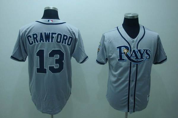Custom Fan-Made Carl Crawford Tampa Bay Rays #13 Grey Baseball Jersey