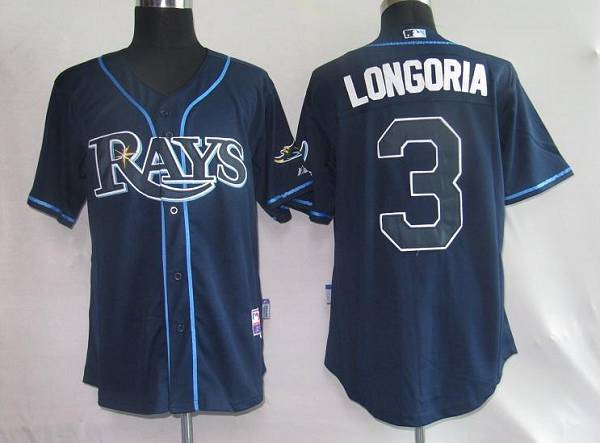 Custom Fan-Made Evan Longoria Gark Tampa Bay Rays #3 Blue Baseball Jersey