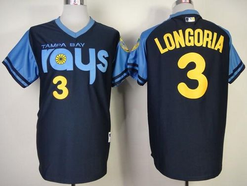 Custom Fan-Made Evan Longoria Dark Tampa Bay Rays #3 Blue 1970 Throwback Turn Back Clock Edition Baseball Jersey