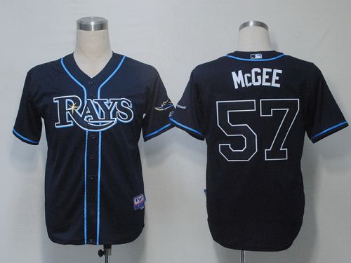Custom Fan-Made Jake Mcgee Dark Tampa Bay Rays #57 Blue Baseball Jersey