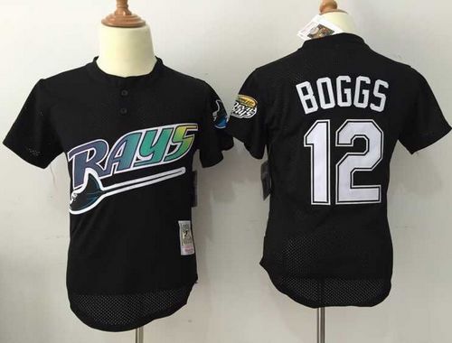Custom Fan-Made Wade Boggs Tampa Bay Rays #12 Black Throwback Baseball Jersey