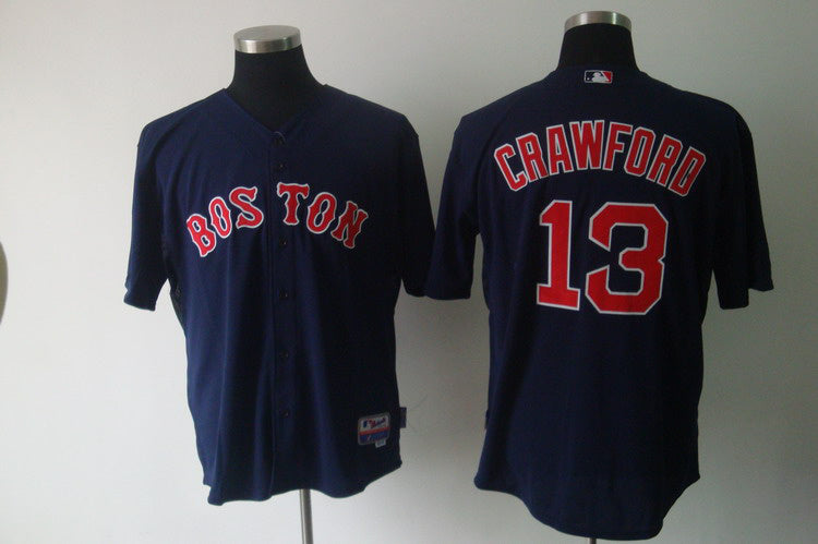 Custom Fan-Made Carl Crawford Dark Boston Red Sox #13 Red Baseball Jersey