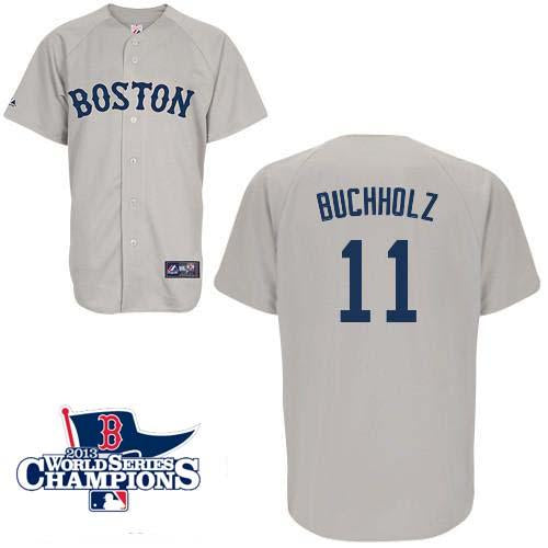 Custom Fan-Made Clay Buchholz Boston Red Sox #11 Grey 2013 Baseball Jersey