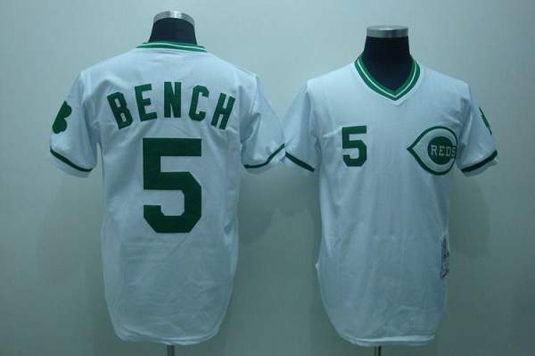 Custom Fan-Made Johnny Bench Green Cincinnati Reds #5 White Throwback Baseball Jersey