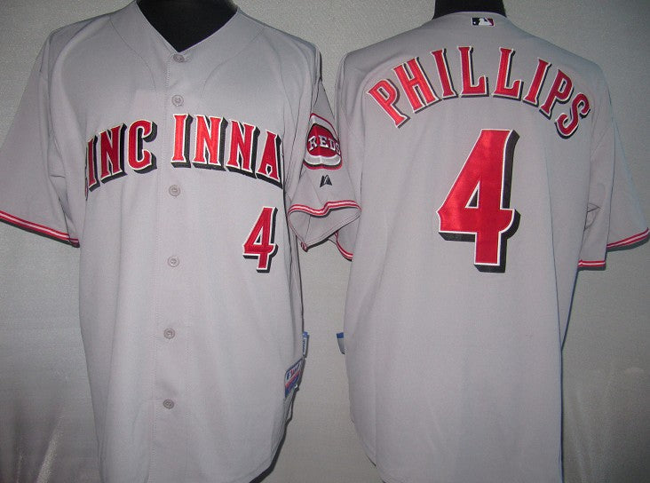 Custom Fan-Made Brandon Phillips Cincinnati Reds #4 Grey Baseball Jersey