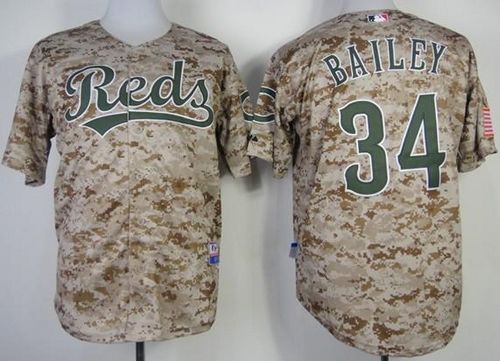 Custom Fan-Made Homer Bailey Camo Cincinnati Reds #34 Baseball Jersey