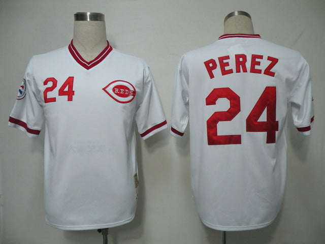 Custom Fan-Made Tony Perez Cincinnati Reds #24 White Throwback Baseball Jersey