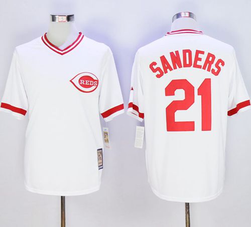 Custom Fan-Made Reggie Sanders Cincinnati Reds #21 White Throwback Baseball Jersey