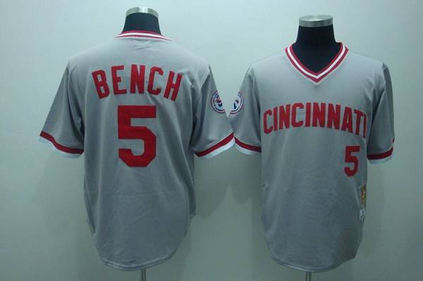 Custom Fan-Made Johnny Bench Cincinnati Reds #5 Grey Throwback Baseball Jersey