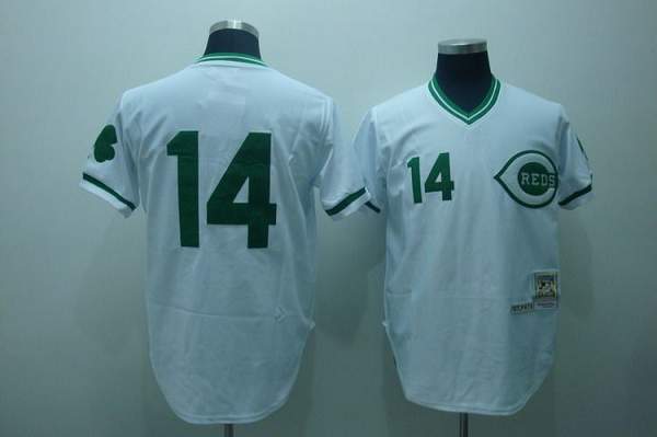 Custom Fan-Made Pete Rose Green Cincinnati Reds #14 White Throwback Baseball Jersey
