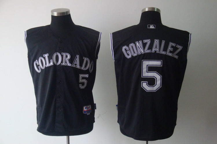 Custom Fan-Made Carlos Gonzalez Vest Colorado Rockies #5 Black Baseball Jersey