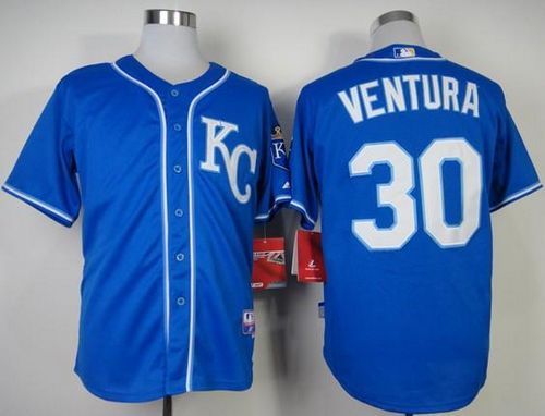Custom Fan-Made Yordano Ventura Kansas City Royals #30 Blue Baseball Jersey