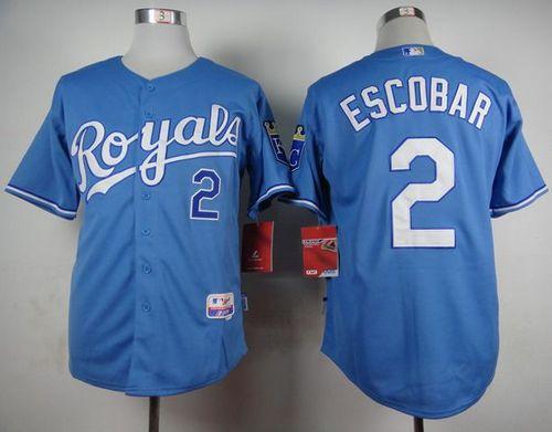 Custom Fan-Made Alcides Escobar Kansas City Royals #2 Blue Baseball Jersey