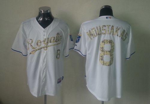 Custom Fan-Made Mike Moustakas Kansas City Royals #8 White USMC Baseball Jersey