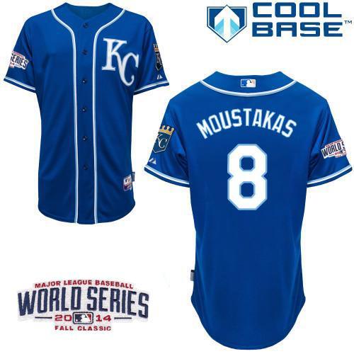 Custom Fan-Made Mike Moustakas Kansas City Royals #8 Blue 2014 Baseball Jersey