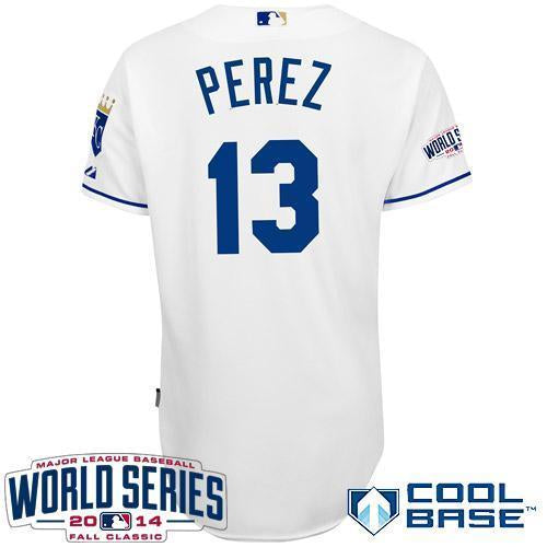 Custom Fan-Made Salvador Perez Kansas City Royals #13 White 2014 Baseball Jersey