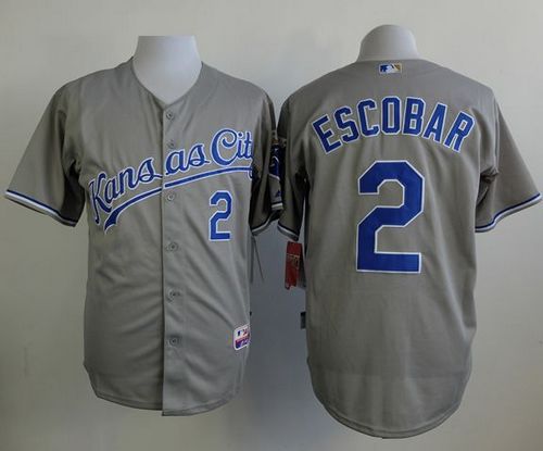 Custom Fan-Made Alcides Escobar Kansas City Royals #2 Grey Baseball Jersey