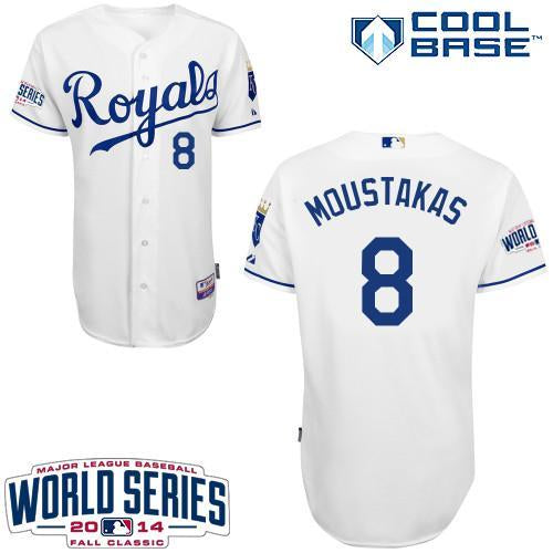 Custom Fan-Made Mike Moustakas Kansas City Royals #8 White 2014 Baseball Jersey