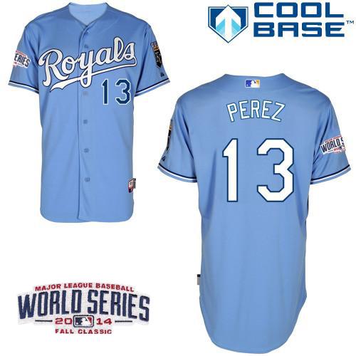 Custom Fan-Made Salvador Perez Kansas City Royals #13 Blue 2014 Baseball Jersey