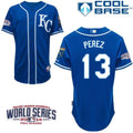 Custom Fan-Made Salvador Perez Kansas City Royals #13 Blue 2014 Baseball Jersey