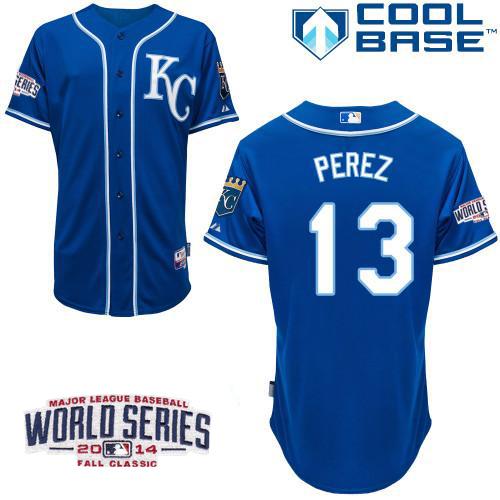 Custom Fan-Made Salvador Perez Kansas City Royals #13 Blue 2014 Baseball Jersey