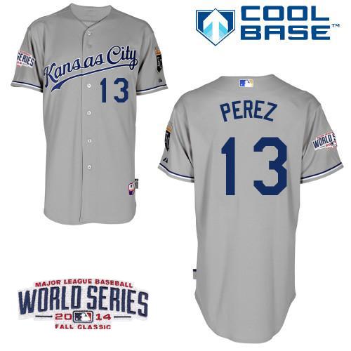 Custom Fan-Made Salvador Perez Kansas City Royals #13 Grey 2014 Baseball Jersey