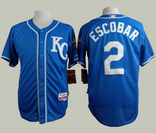 Custom Fan-Made Alcides Escobar Kansas City Royals #2 Blue Baseball Jersey