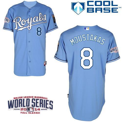 Custom Fan-Made Mike Moustakas Kansas City Royals #8 Blue 2014 Baseball Jersey
