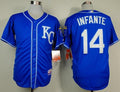 Custom Fan-Made Omar Infante Kansas City Royals #14 Blue Baseball Jersey