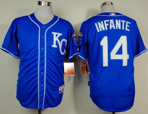 Custom Fan-Made Omar Infante Kansas City Royals #14 Blue Baseball Jersey