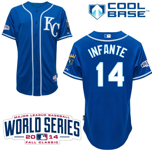 Custom Fan-Made Omar Infante Kansas City Royals #14 Blue 2014 Baseball Jersey
