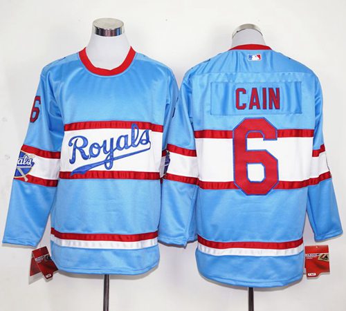 Custom Fan-Made Lorenzo Cain Long Kansas City Royals #6 Blue Baseball Jersey