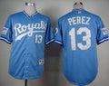 Custom Fan-Made Salvador Perez Kansas City Royals #13 Blue 1985 Throwback Turn Back Clock Edition Baseball Jersey