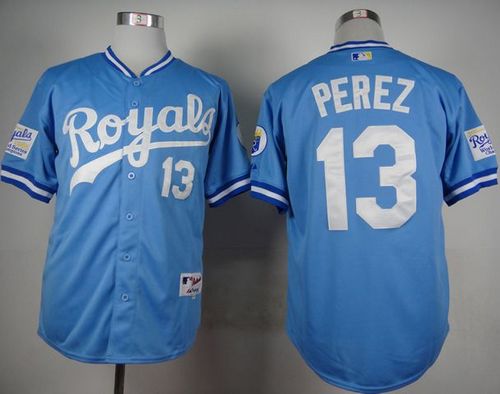 Custom Fan-Made Salvador Perez Kansas City Royals #13 Blue 1985 Throwback Turn Back Clock Edition Baseball Jersey
