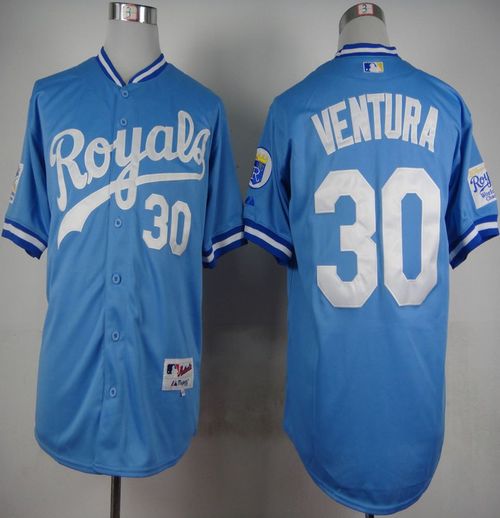 Custom Fan-Made Yordano Ventura Kansas City Royals #30 Blue 1985 Throwback Turn Back Clock Edition Baseball Jersey