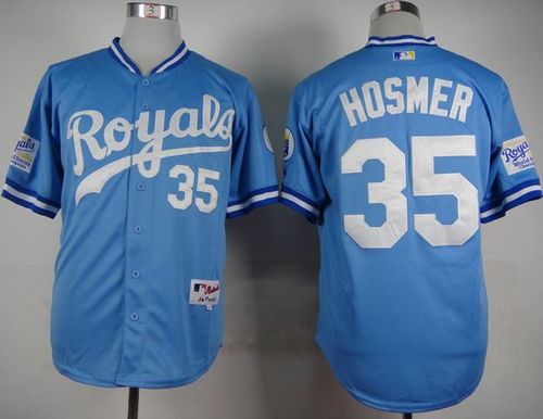 Custom Fan-Made Eric Hosmer Kansas City Royals #35 Blue 1985 Throwback Turn Back Clock Edition Baseball Jersey