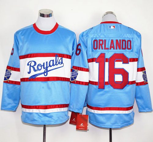 Custom Fan-Made Paulo Orlando Long Kansas City Royals #16 Blue Baseball Jersey