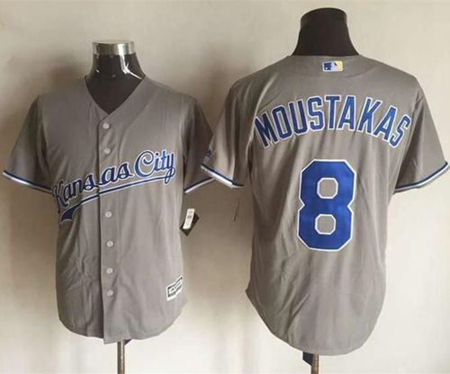 Custom Fan-Made Mike Moustakas Kansas City Royals #8 Grey Baseball Jersey