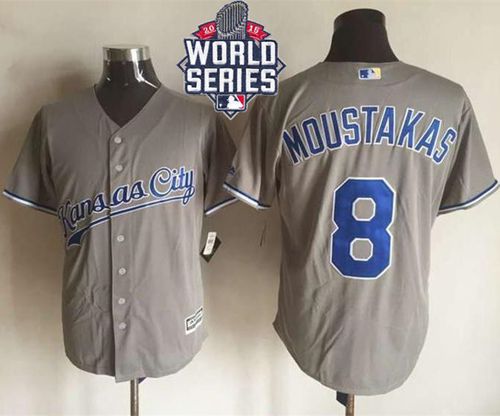 Custom Fan-Made Mike Moustakas Kansas City Royals #8 Grey 2015 Baseball Jersey