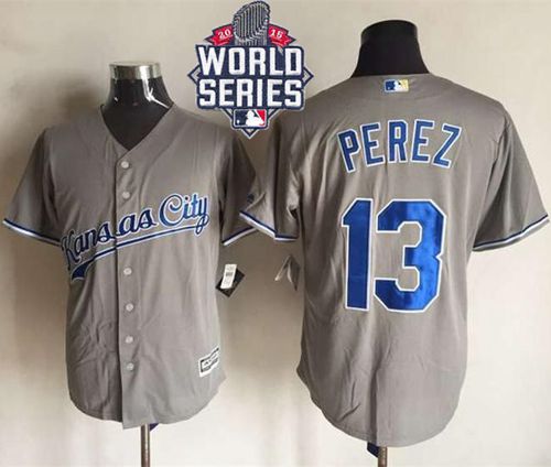 Custom Fan-Made Salvador Perez Kansas City Royals #13 Grey 2015 Baseball Jersey