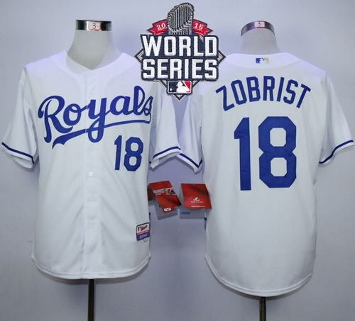 Custom Fan-Made Ben Zobrist Kansas City Royals #18 White 2015 Baseball Jersey